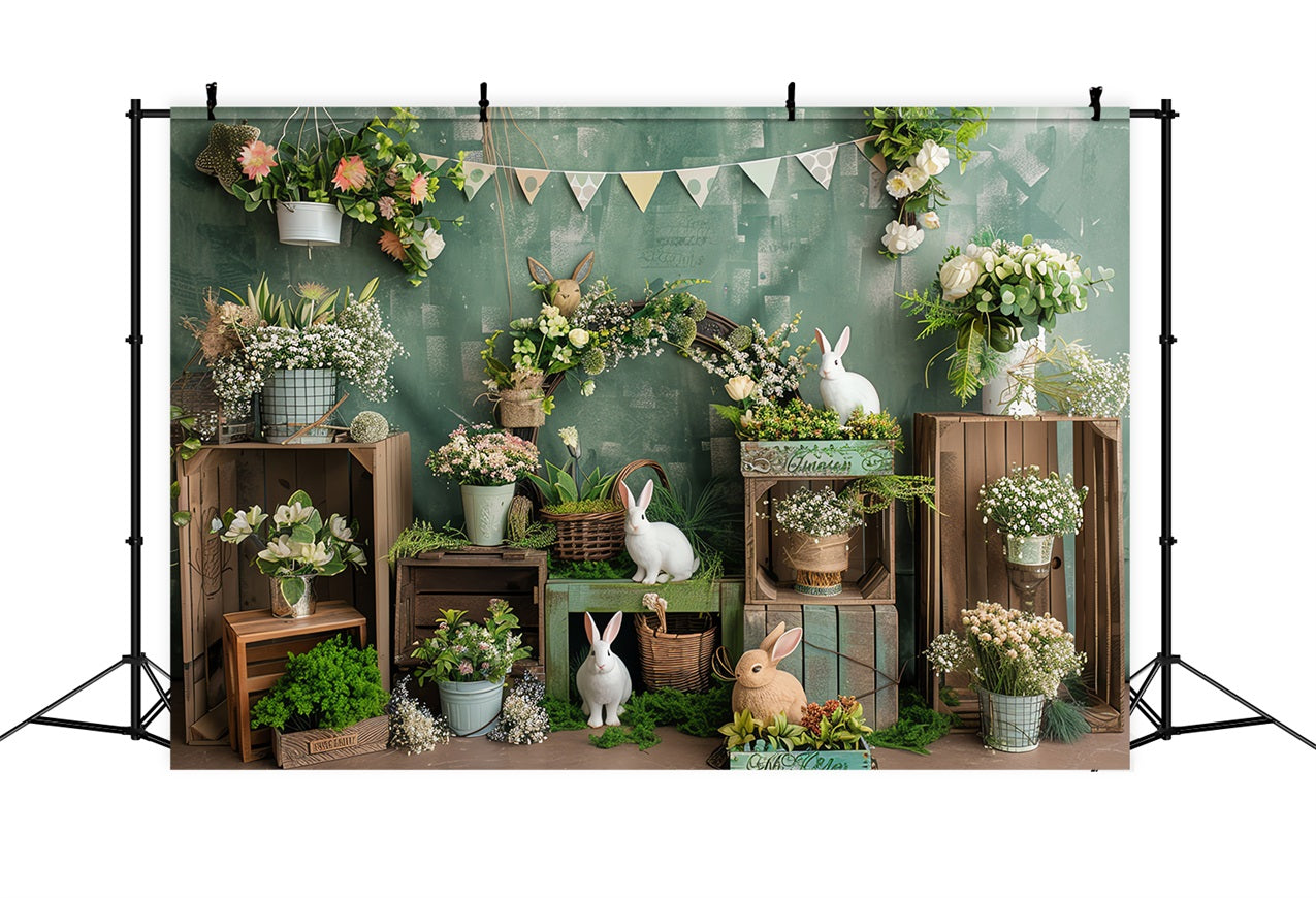 Easter Backdrops Fresh Spring Green Bunny Garden Backdrop UK BRP12-415