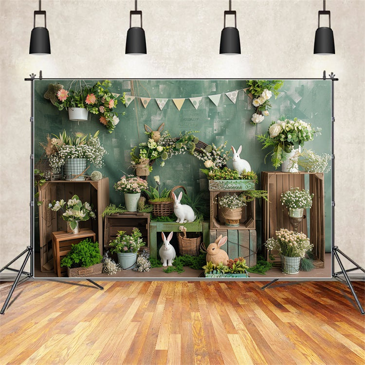 Easter Backdrops Fresh Spring Green Bunny Garden Backdrop UK BRP12-415