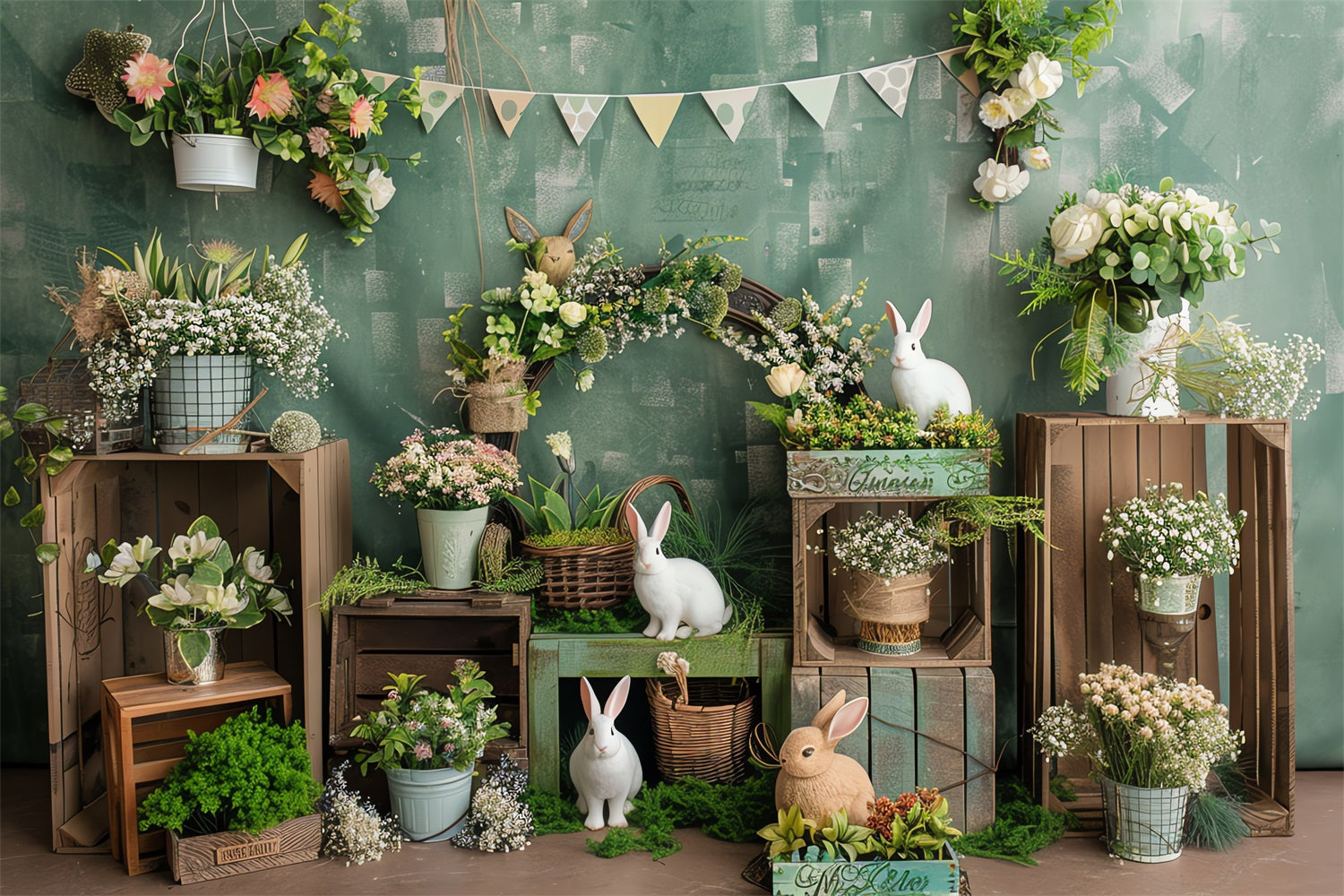 Easter Backdrops Fresh Spring Green Bunny Garden Backdrop UK BRP12-415