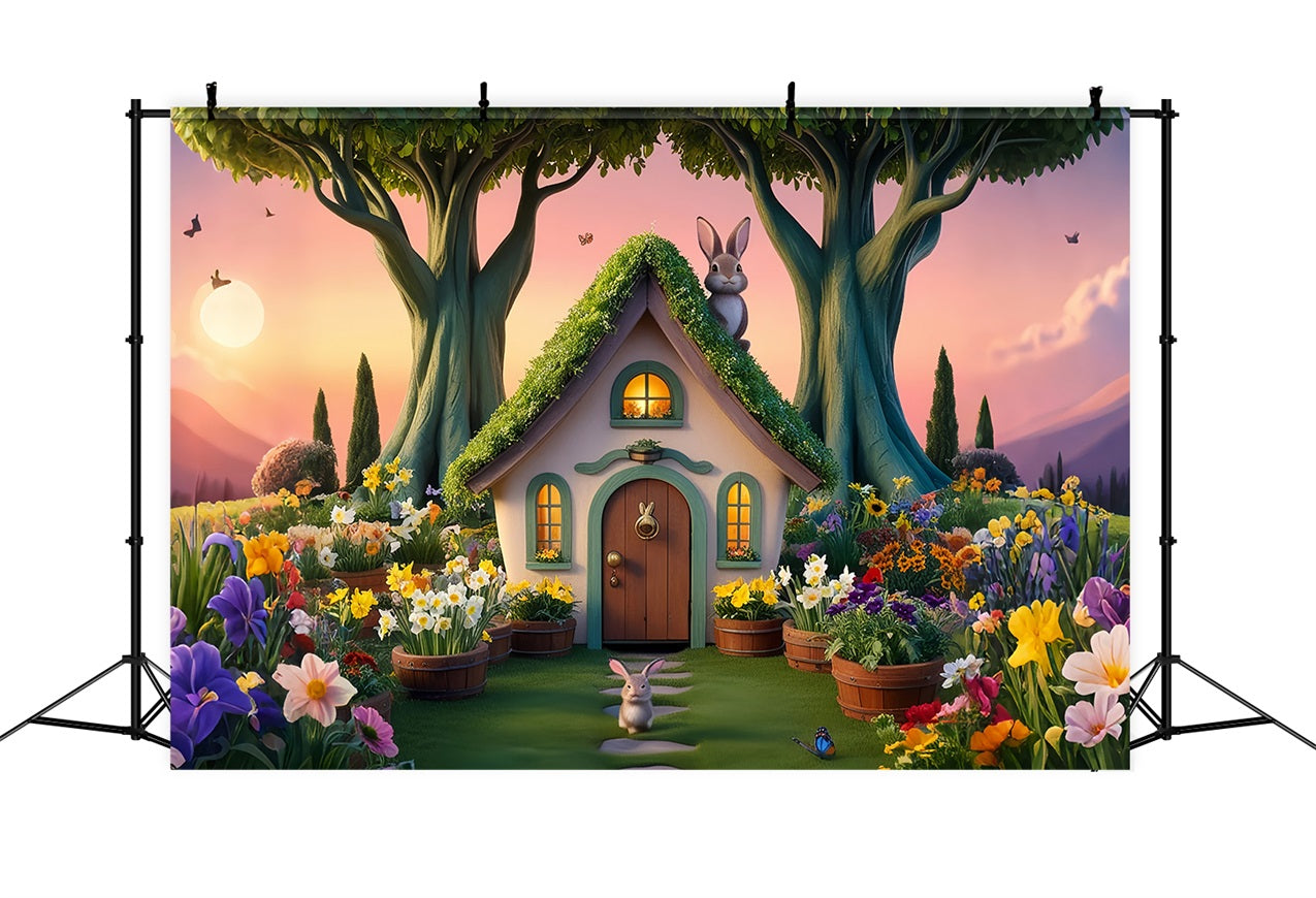 Easter Photography Backdrop Vibrant Bunny GardenTrees Backdrop UK BRP12-416