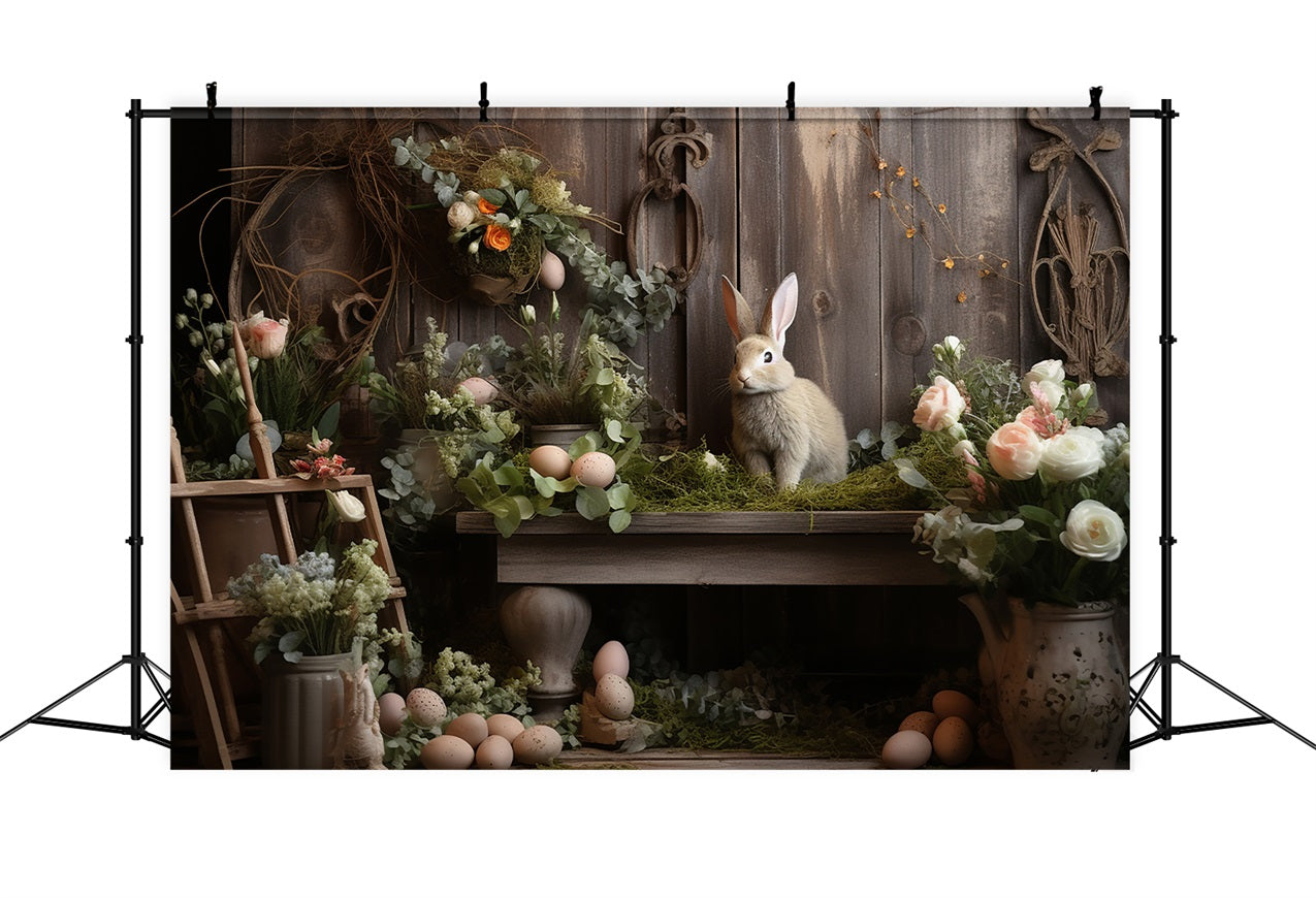 Easter Photo Backdrop Rustic Bunny Floral Garden Backdrop UK BRP12-418