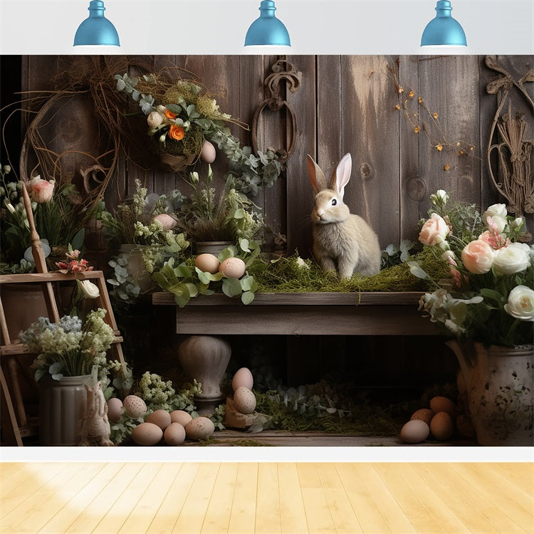 Easter Photo Backdrop Rustic Bunny Floral Garden Backdrop UK BRP12-418