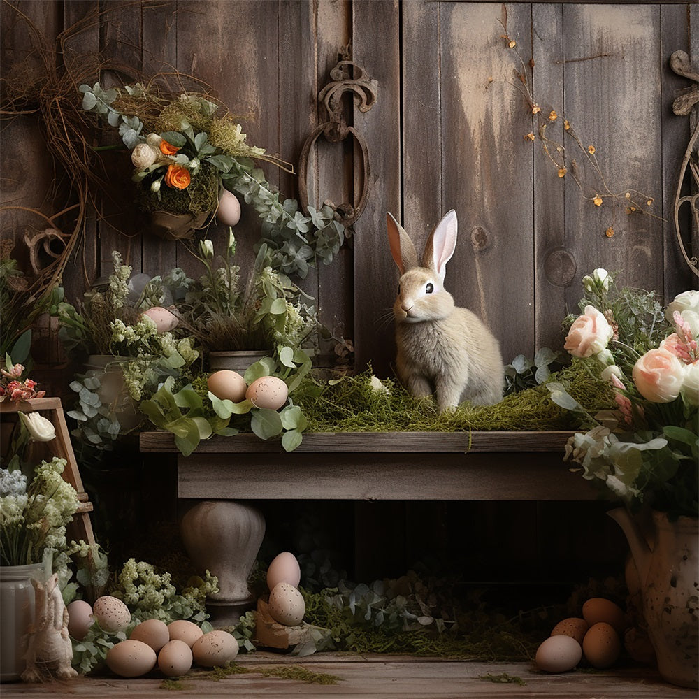 Easter Photo Backdrop Rustic Bunny Floral Garden Backdrop UK BRP12-418