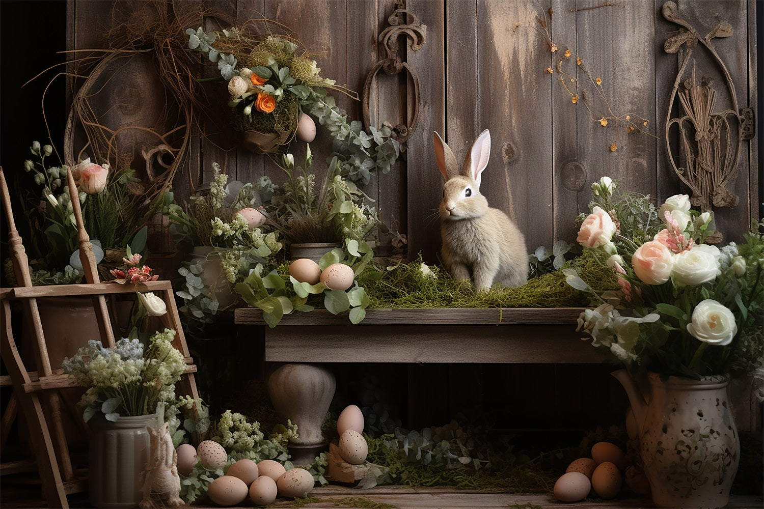 Easter Photo Backdrop Rustic Bunny Floral Garden Backdrop UK BRP12-418