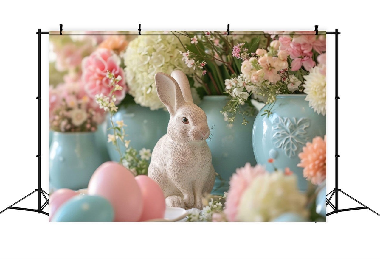 Photography Easter Backdrop Floral Bunny Statue Scene Backdrop UK BRP12-423