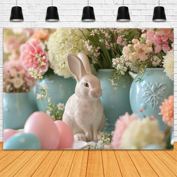 Photography Easter Backdrop Floral Bunny Statue Scene Backdrop UK BRP12-423