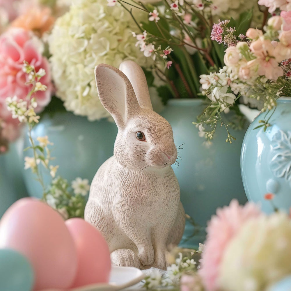 Photography Easter Backdrop Floral Bunny Statue Scene Backdrop UK BRP12-423