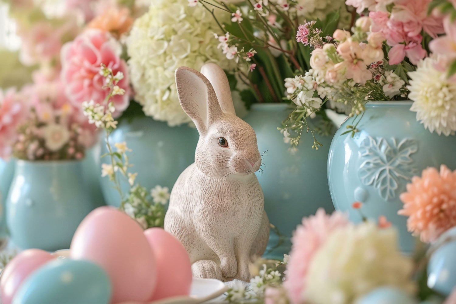 Photography Easter Backdrop Floral Bunny Statue Scene Backdrop UK BRP12-423