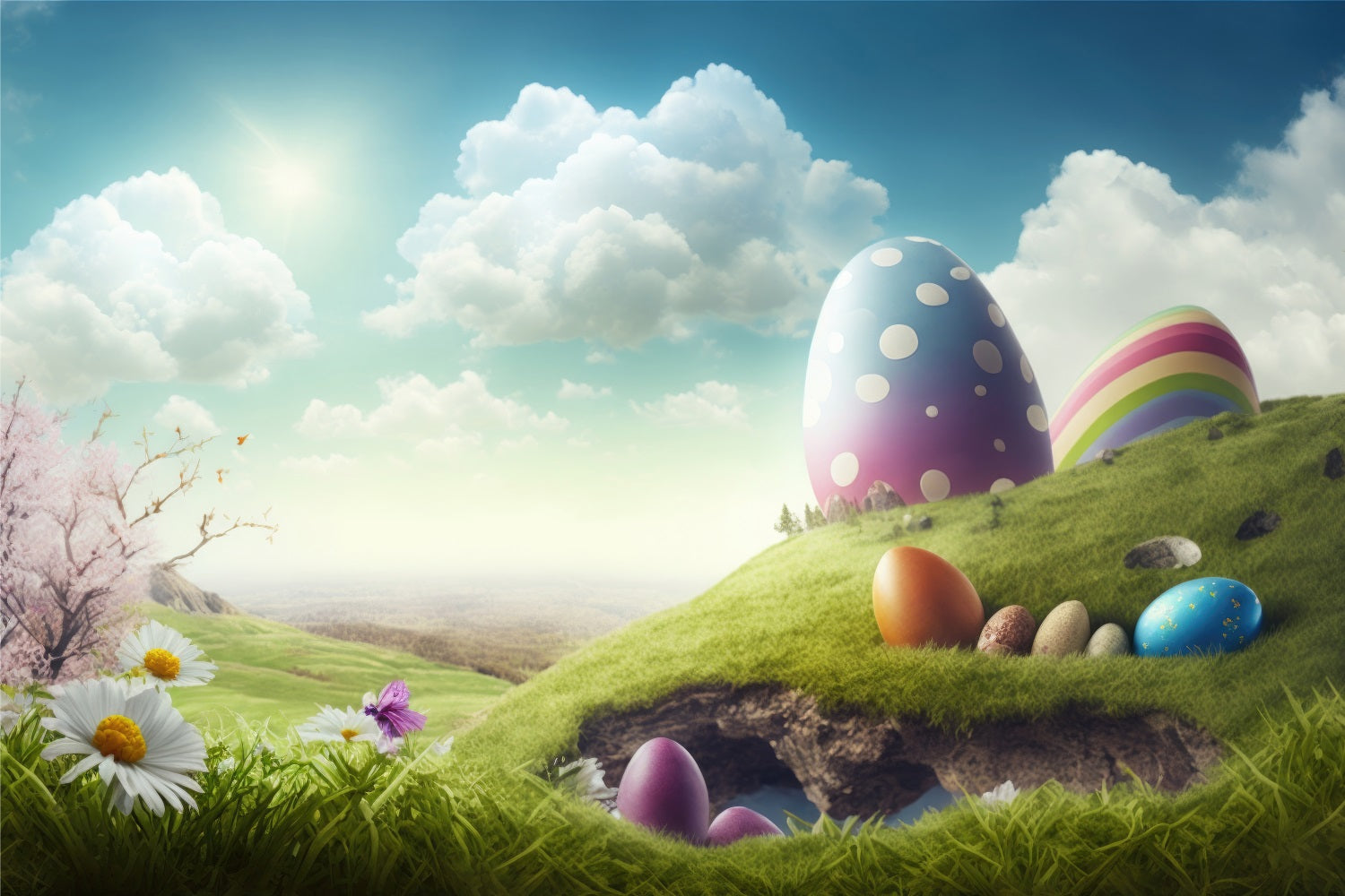 Easter Photography Backdrop Spring Eggs Scene Backdrop UK BRP12-425