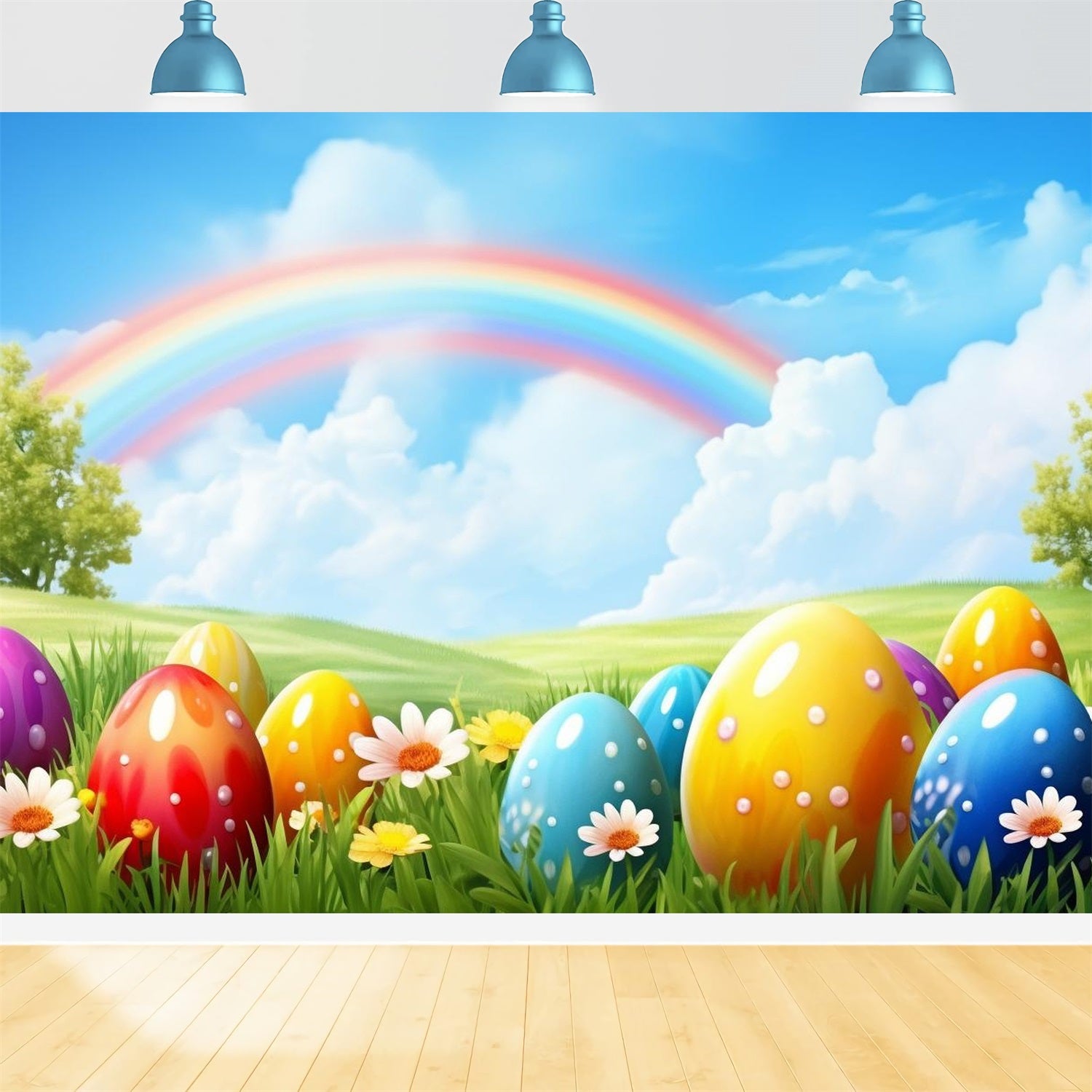 Easter Backdrops Photography Rainbow Grassland Egg Backdrop UK BRP12-426