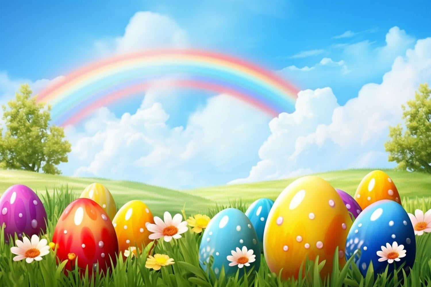 Easter Backdrops Photography Rainbow Grassland Egg Backdrop UK BRP12-426