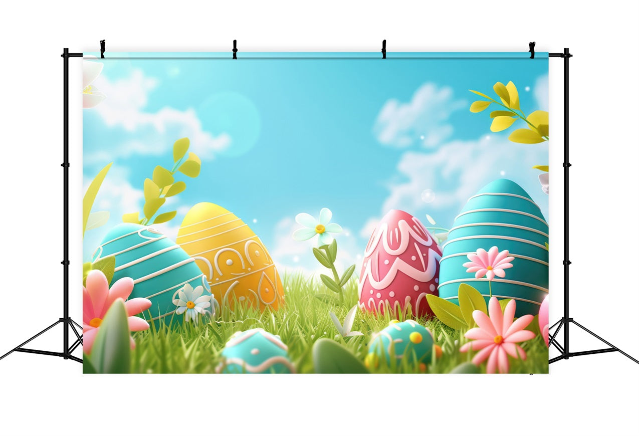 Easter Backdrops Spring Blue Sky Painted Egg Backdrop UK BRP12-427