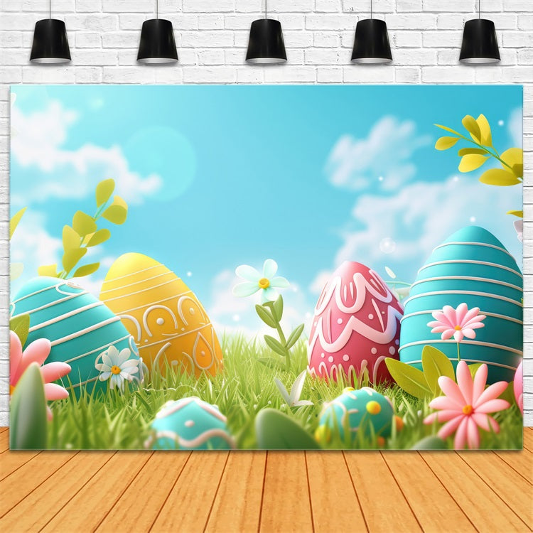 Easter Backdrops Spring Blue Sky Painted Egg Backdrop UK BRP12-427