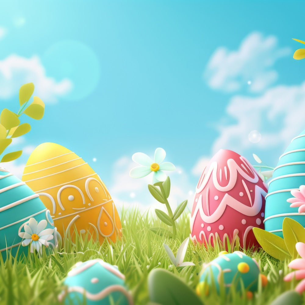 Easter Backdrops Spring Blue Sky Painted Egg Backdrop UK BRP12-427