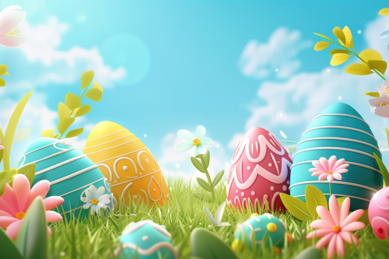 Easter Backdrops Spring Blue Sky Painted Egg Backdrop UK BRP12-427