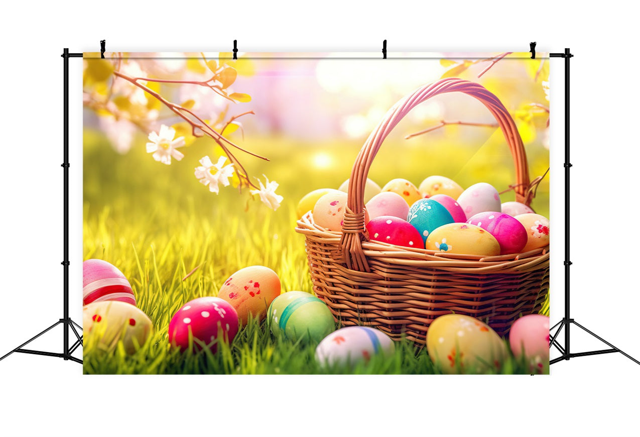 Easter Egg Backdrop Spring Basket Eggs Nature Photography Backdrop UK BRP12-431