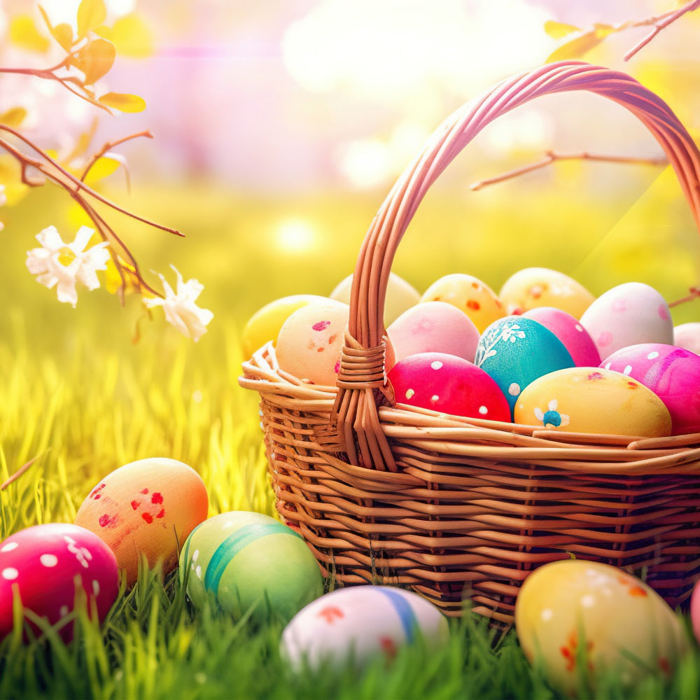 Easter Egg Backdrop Spring Basket Eggs Nature Photography Backdrop UK BRP12-431