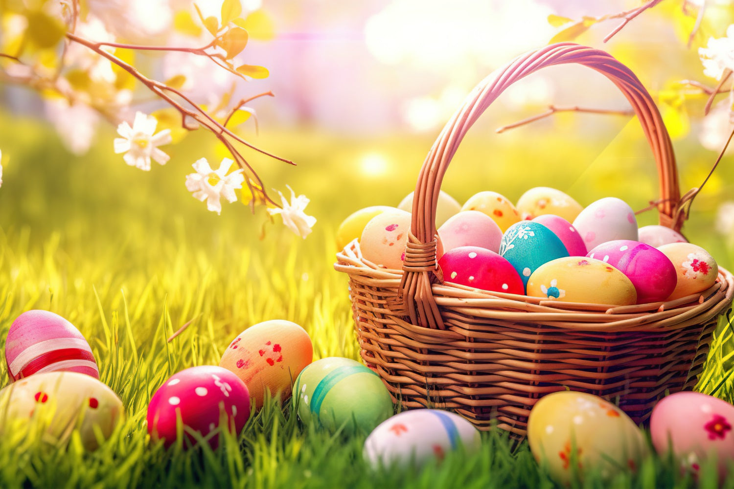 Easter Egg Backdrop Spring Basket Eggs Nature Photography Backdrop UK BRP12-431