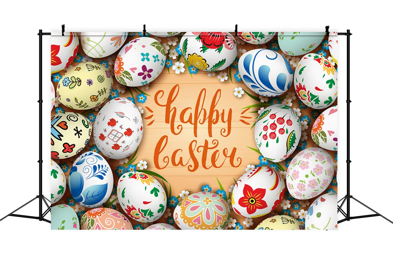 Happy Easter Photo Backdrop Message Eggs Flowers Backdrop UK BRP12-432