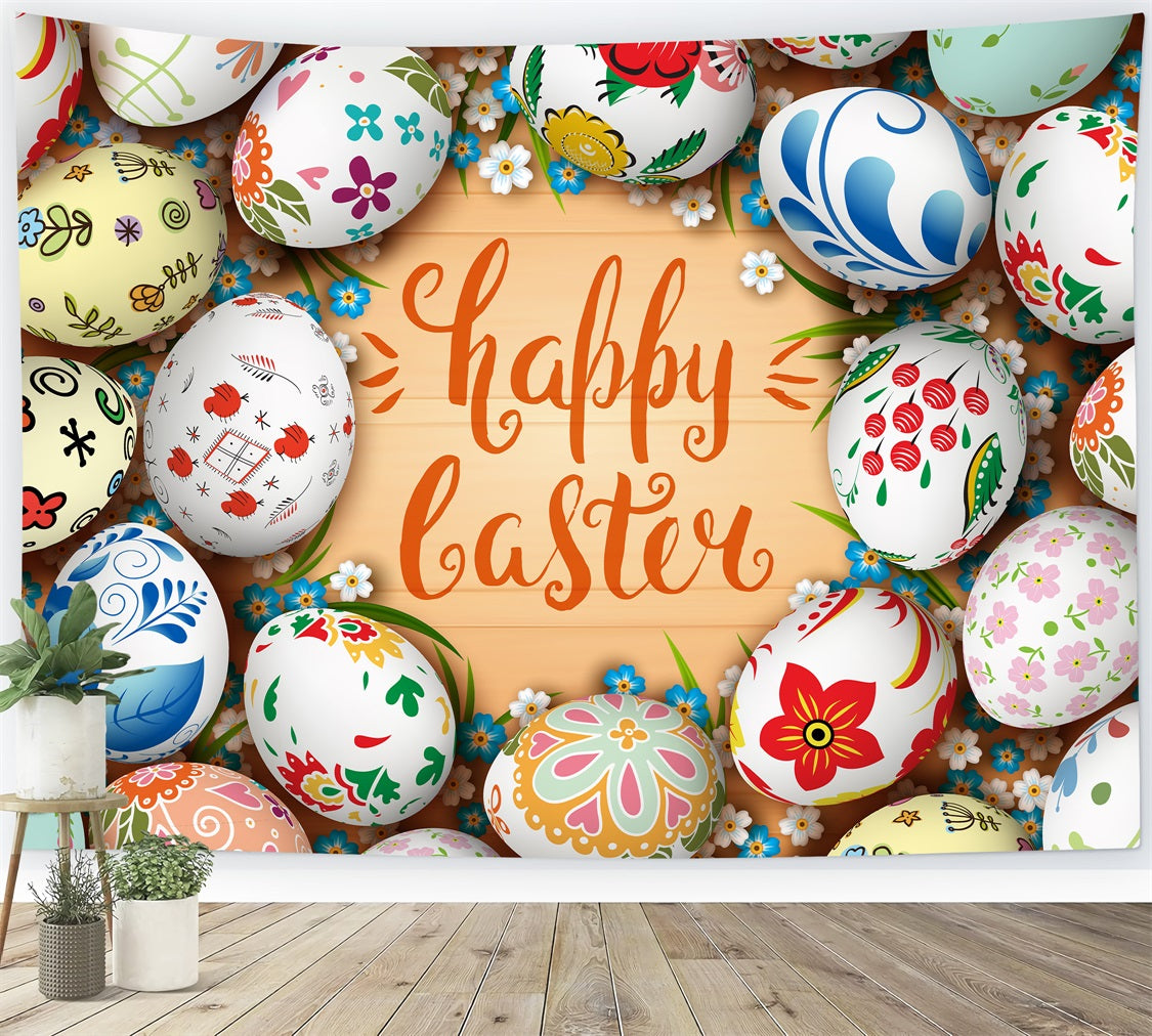 Happy Easter Photo Backdrop Message Eggs Flowers Backdrop UK BRP12-432