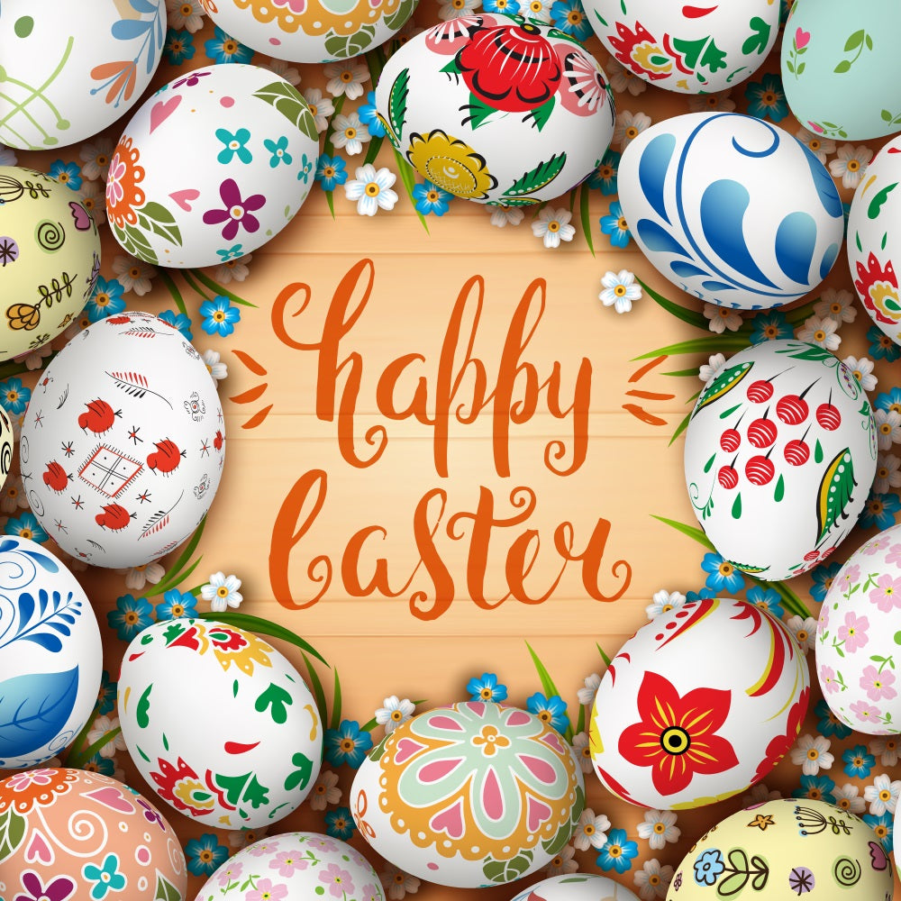 Happy Easter Photo Backdrop Message Eggs Flowers Backdrop UK BRP12-432