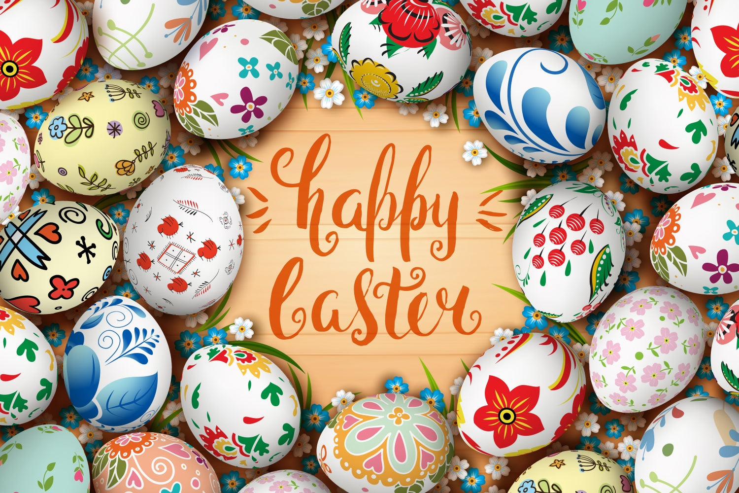 Happy Easter Photo Backdrop Message Eggs Flowers Backdrop UK BRP12-432