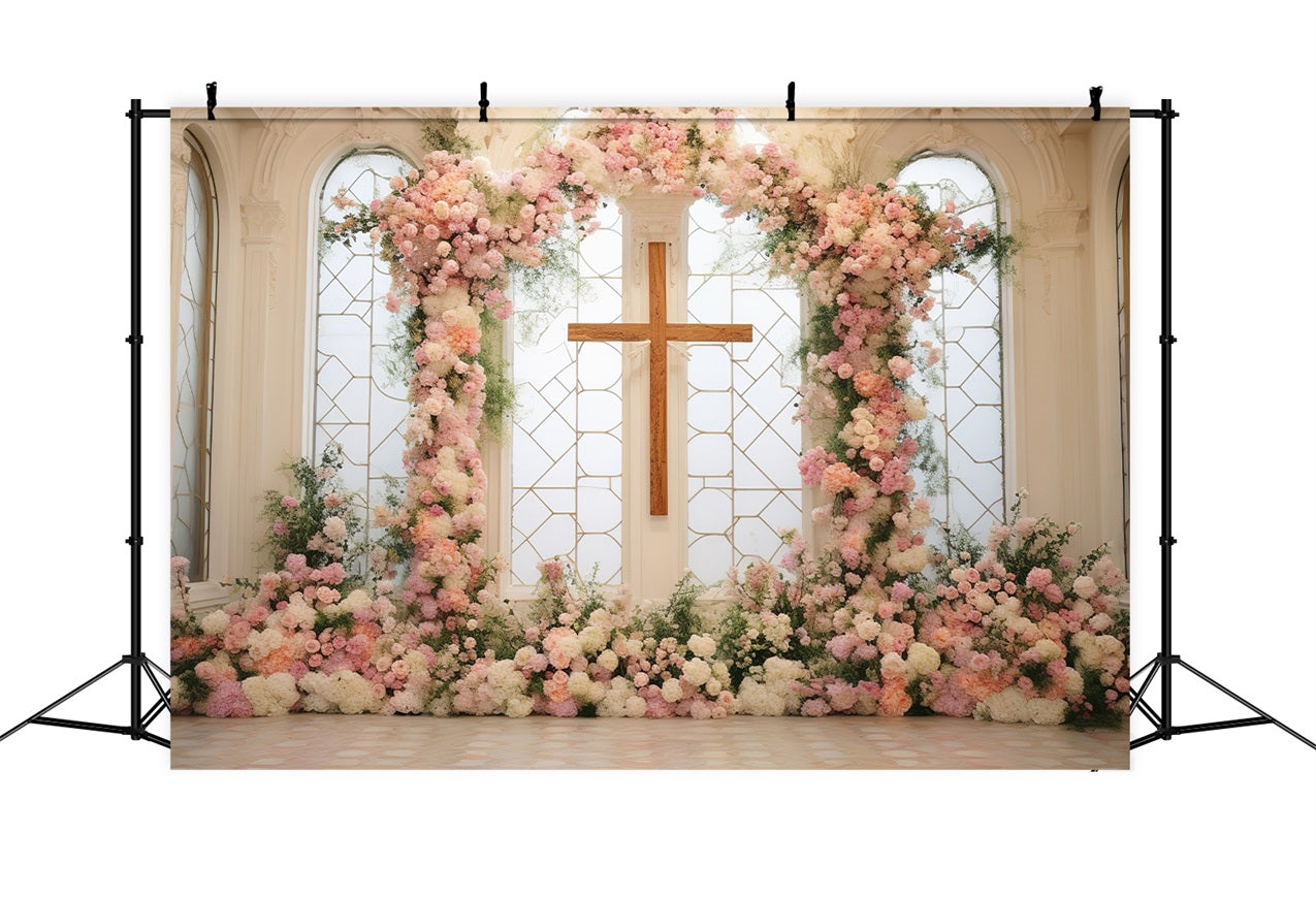 Easter Church Photo Backdrop Floral Cross Ceremony Backdrop UK BRP12-434