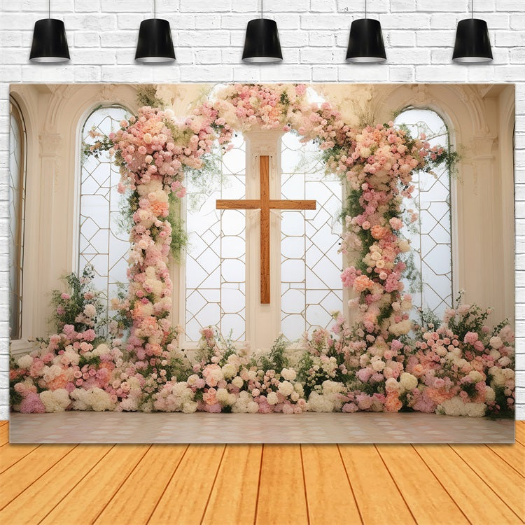 Easter Church Photo Backdrop Floral Cross Ceremony Backdrop UK BRP12-434