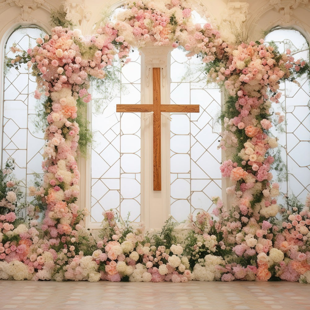 Easter Church Photo Backdrop Floral Cross Ceremony Backdrop UK BRP12-434