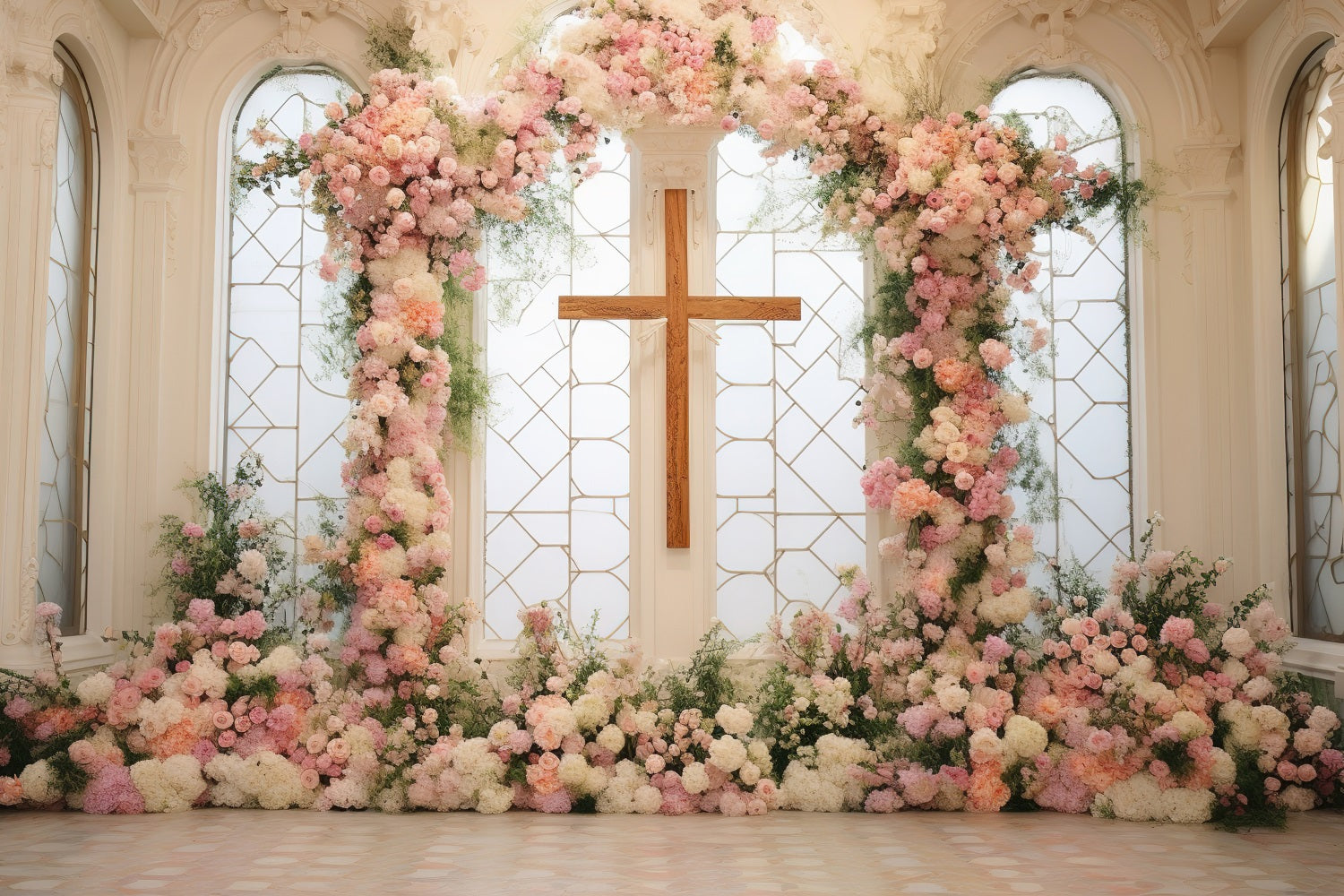 Easter Church Photo Backdrop Floral Cross Ceremony Backdrop UK BRP12-434