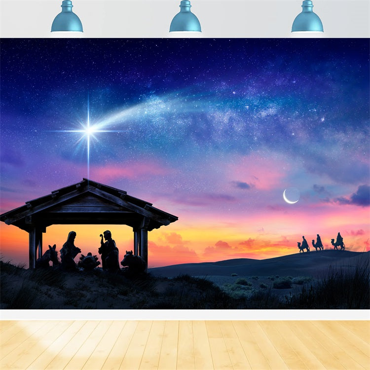 Nativity Photo Backdrop Sunset Manger Star Bethlehem Backdrop UK BRP12-441