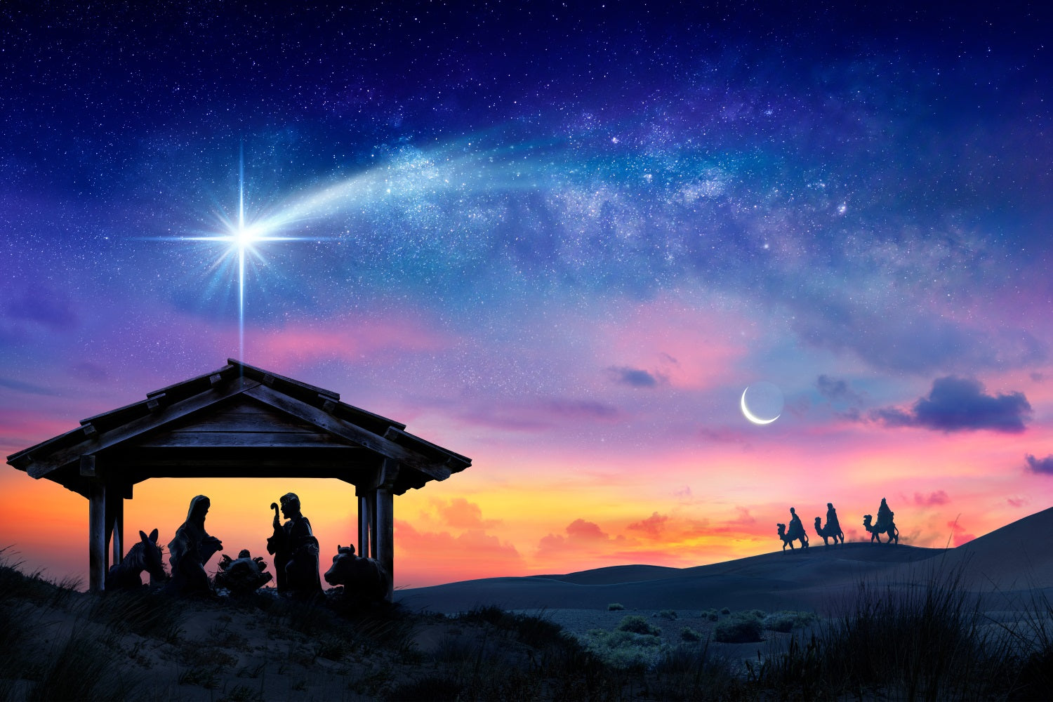 Nativity Photo Backdrop Sunset Manger Star Bethlehem Backdrop UK BRP12-441