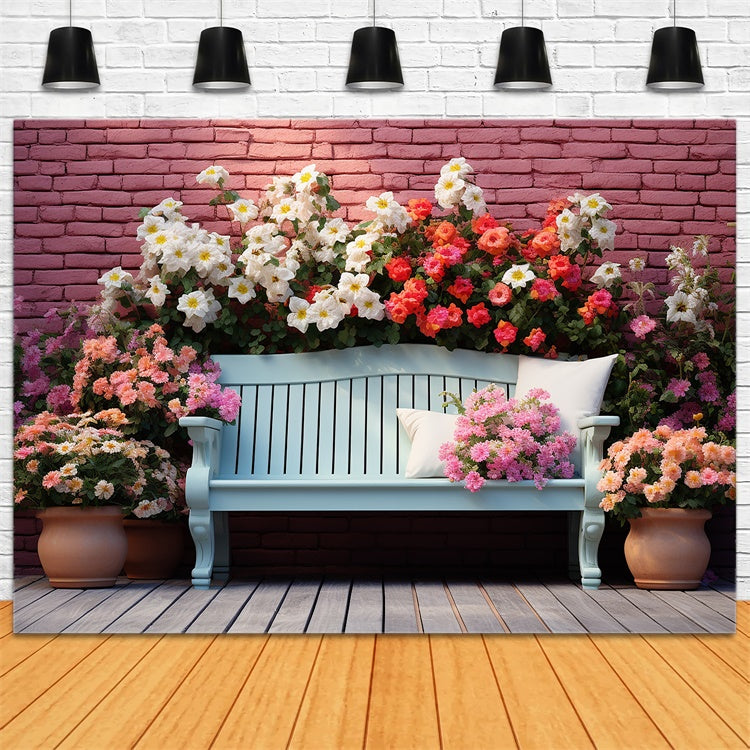 Backdrop Spring Elegant Floral Bench Brick Wall Backdrop UK BRP12-457