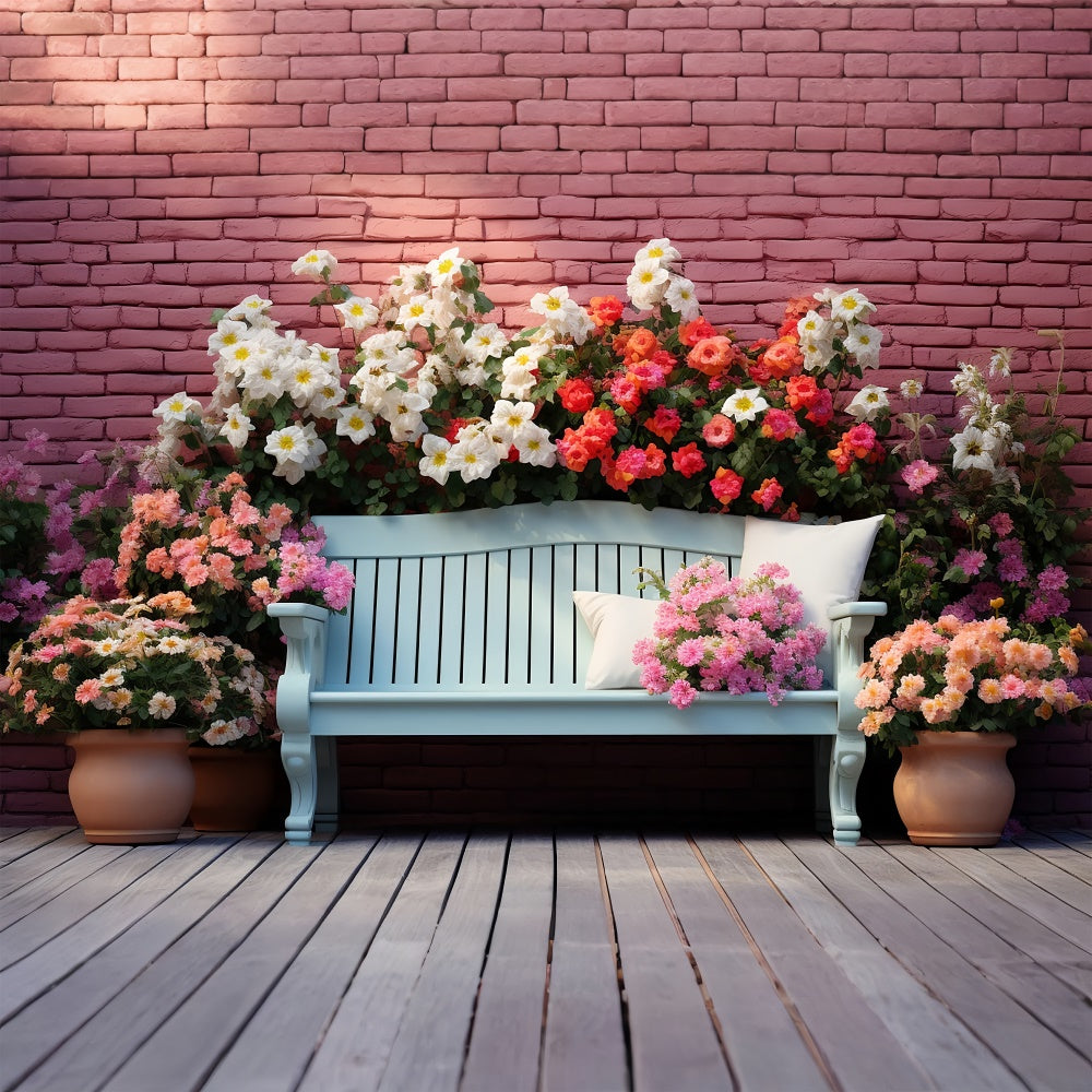 Backdrop Spring Elegant Floral Bench Brick Wall Backdrop UK BRP12-457