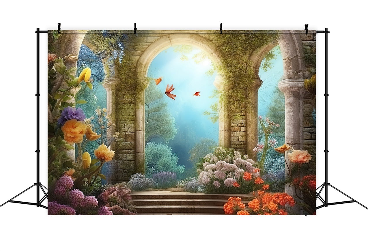 Spring Photo Backdrop Rustic Arch Vibrant Blooms Backdrop UK BRP12-459