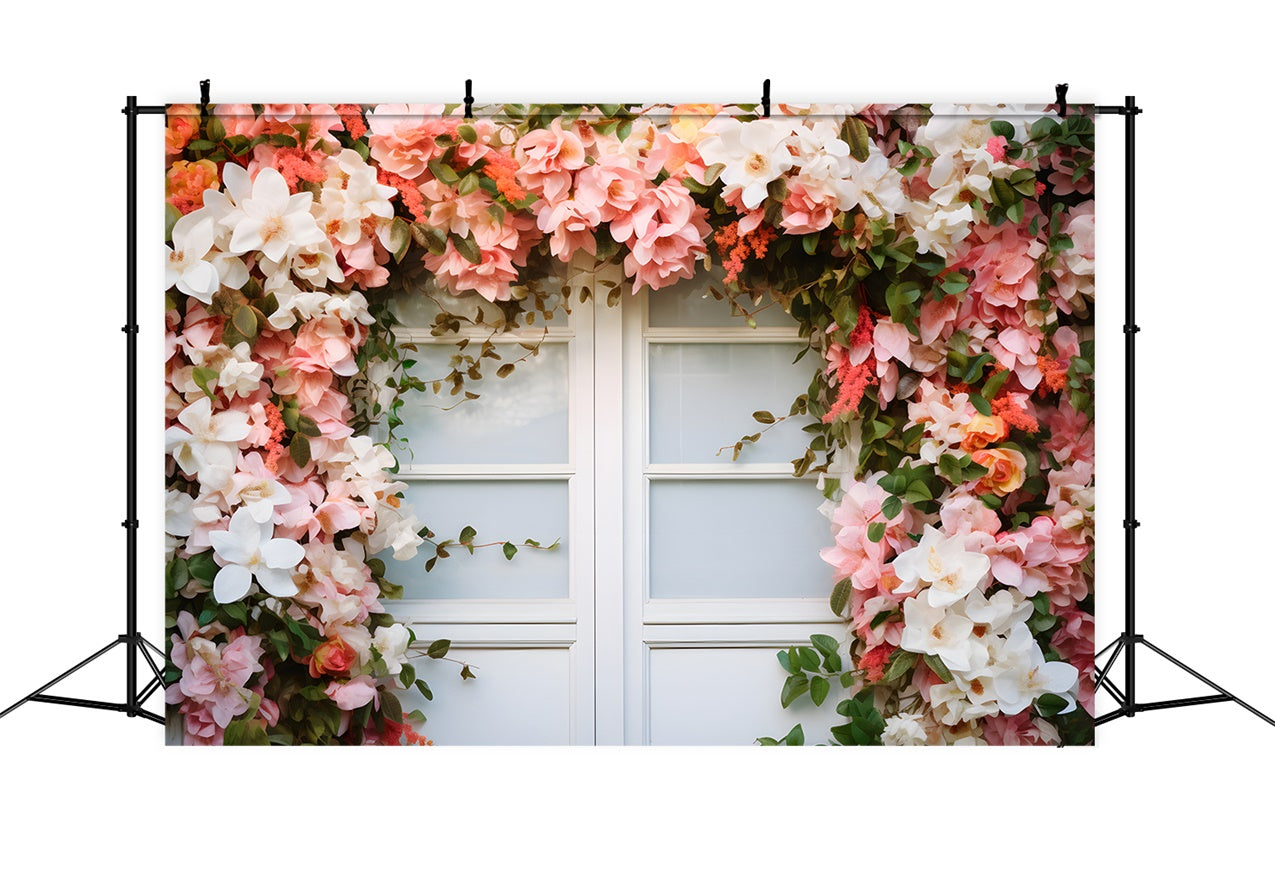 Spring Backdrop Ideas Charming Flowers White Window Backdrop UK BRP12-462