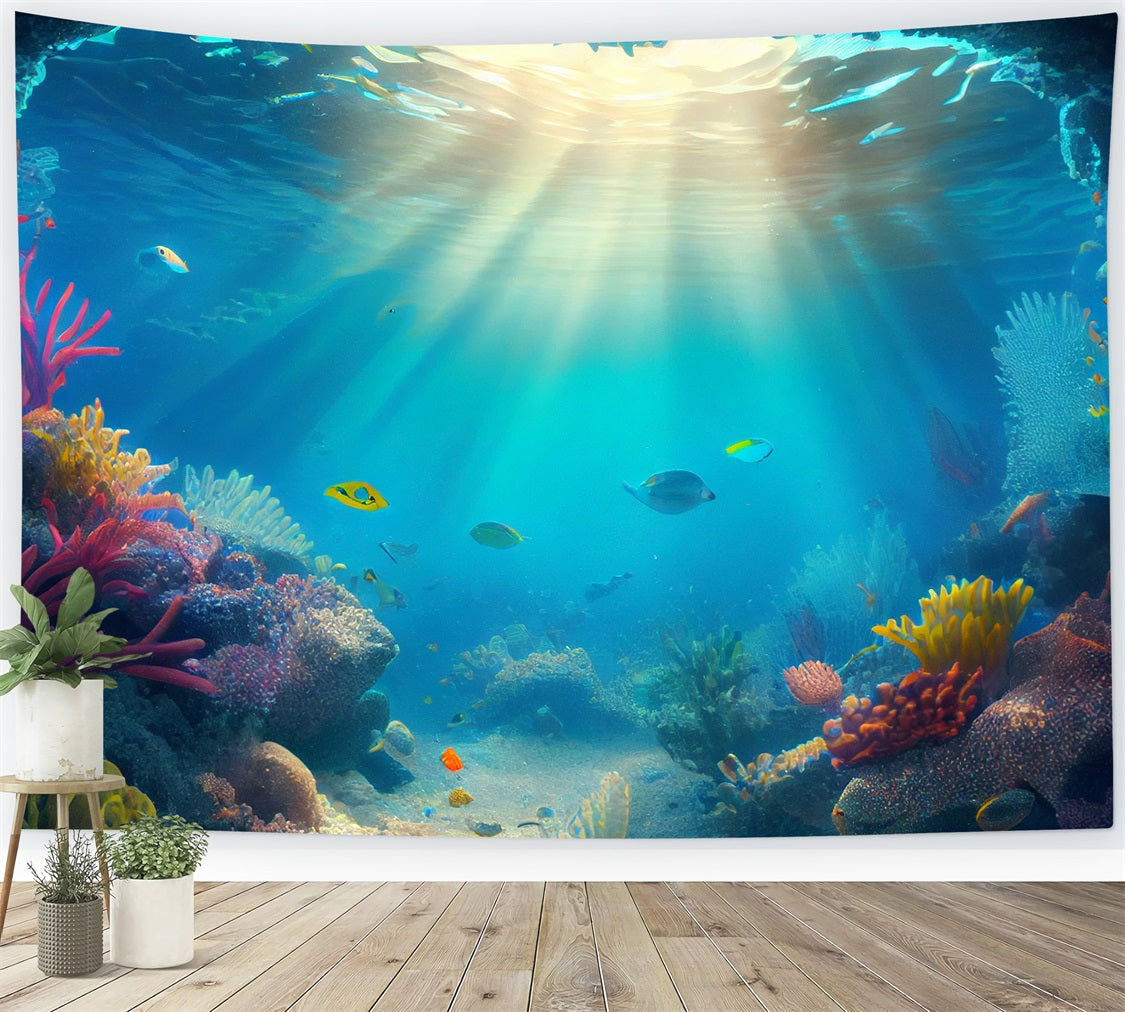 Mermaid Photography Backdrop Sunlit Coral Reef Backdrop UK BRP12-47