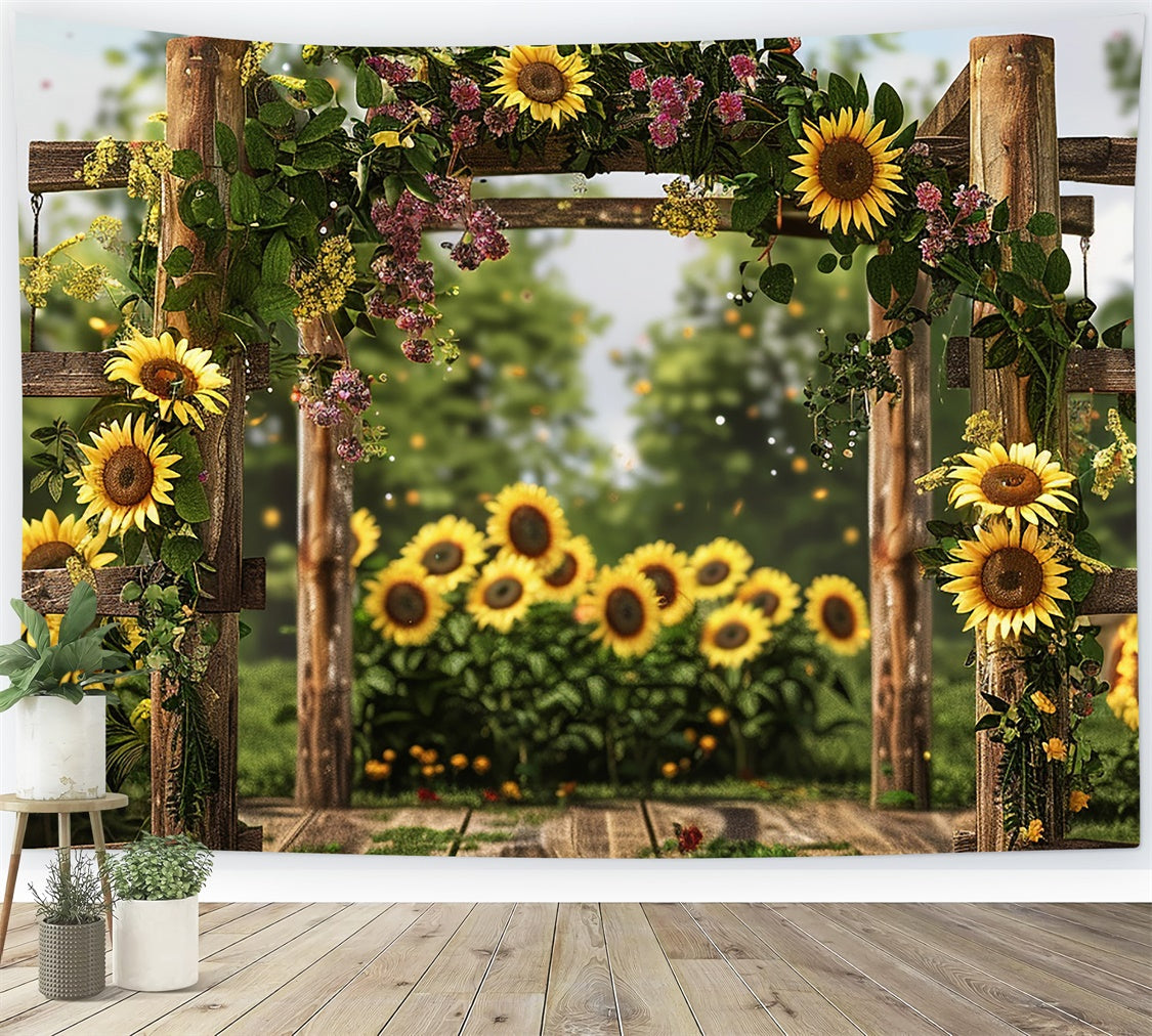 Spring Photo Backdrops Rustic Wooden Fence Sunflowers Backdrop UK BRP12-472