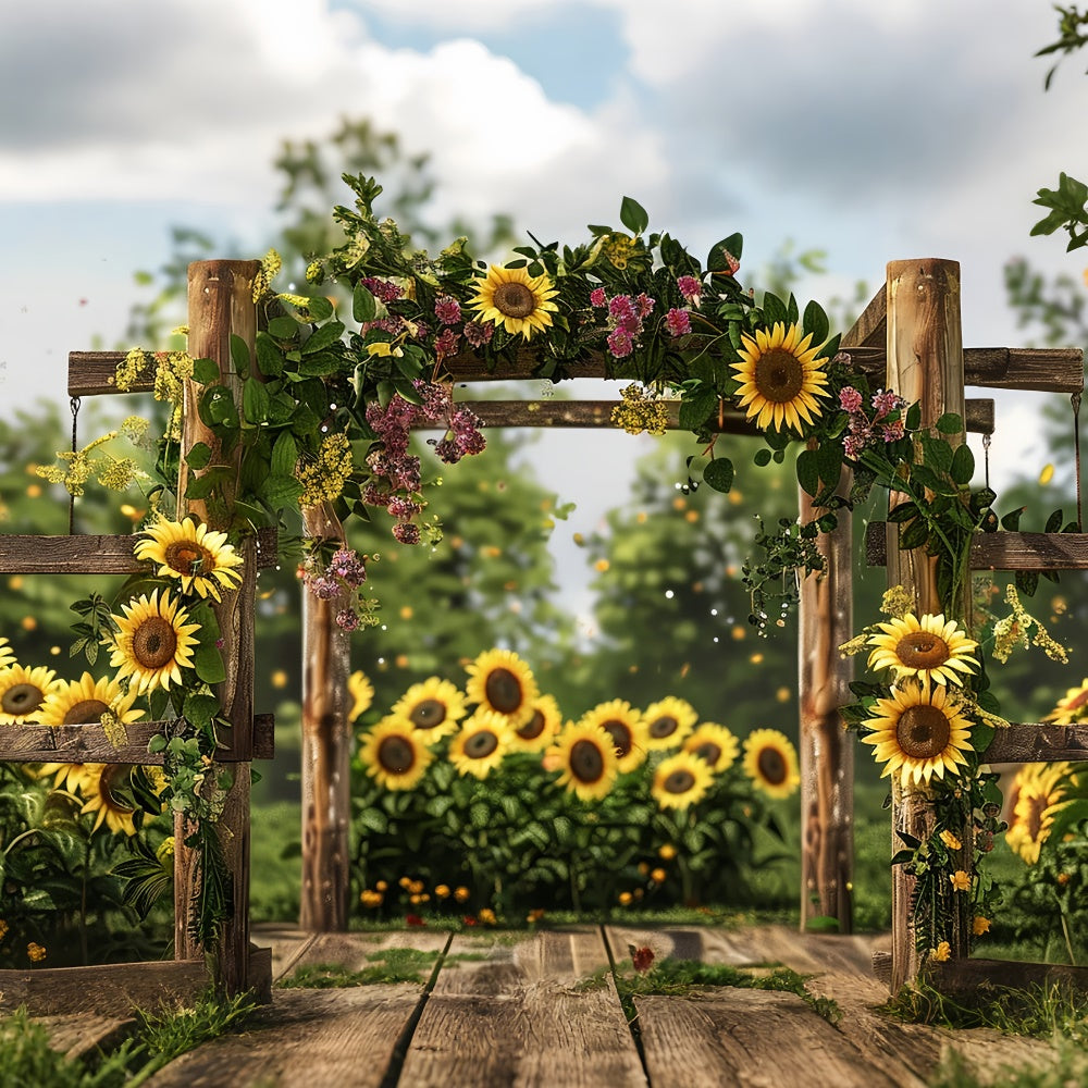 Spring Photo Backdrops Rustic Wooden Fence Sunflowers Backdrop UK BRP12-472