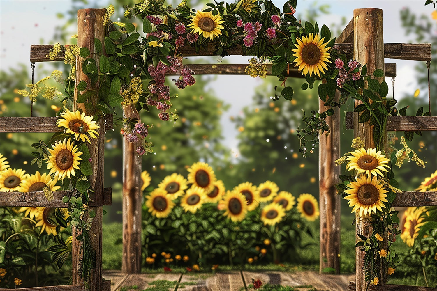 Spring Photo Backdrops Rustic Wooden Fence Sunflowers Backdrop UK BRP12-472