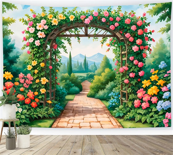 Backdrops Spring Blooming Garden Path Vibrant Flowers Backdrop UK BRP12-476