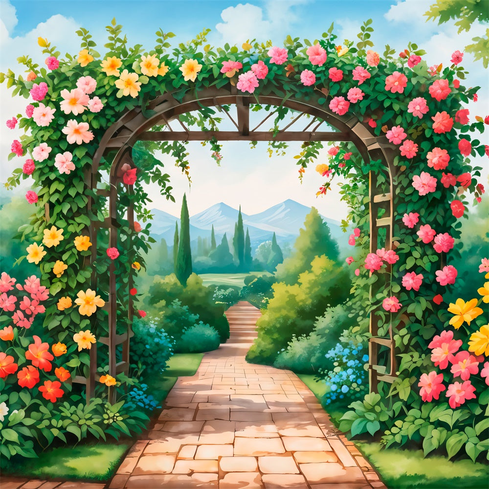 Backdrops Spring Blooming Garden Path Vibrant Flowers Backdrop UK BRP12-476