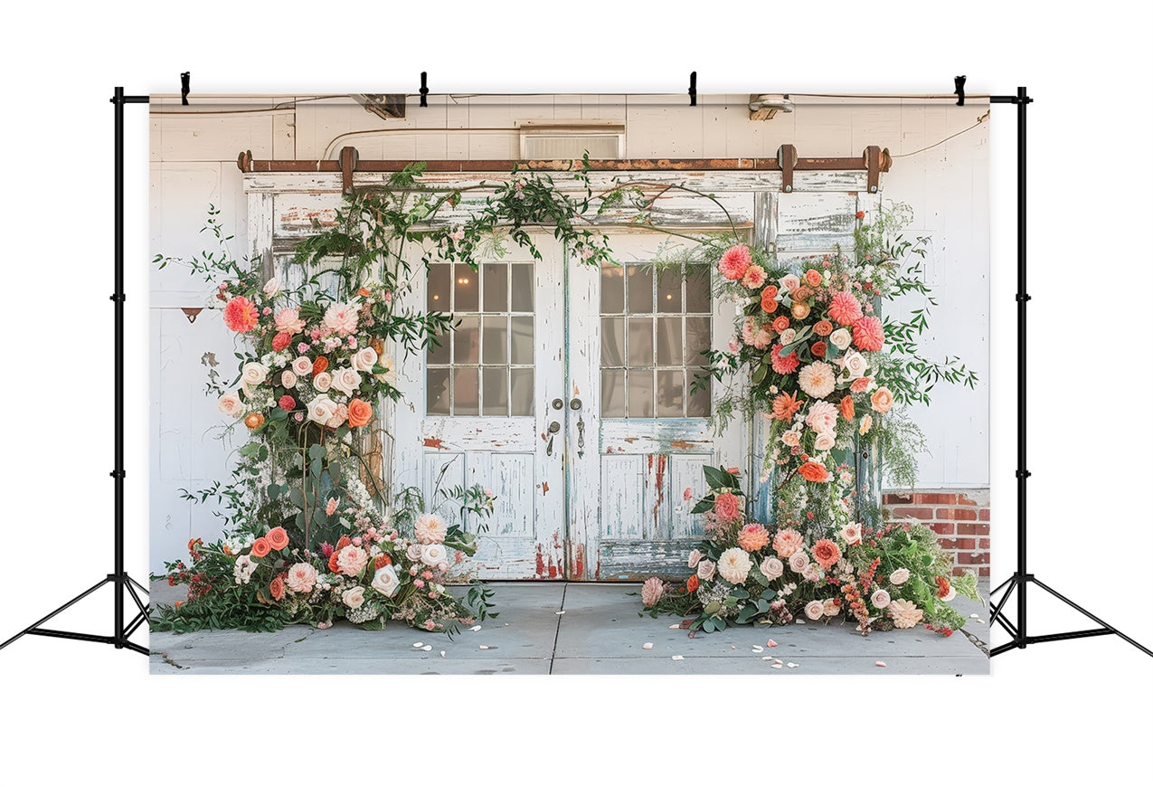 Backdrops Spring Vintage White Door Romantic Floral Backdrop UK BRP12-488