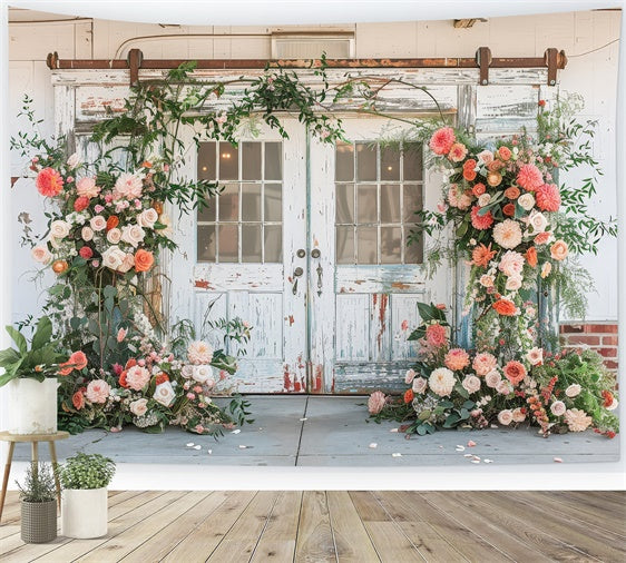 Backdrops Spring Vintage White Door Romantic Floral Backdrop UK BRP12-488