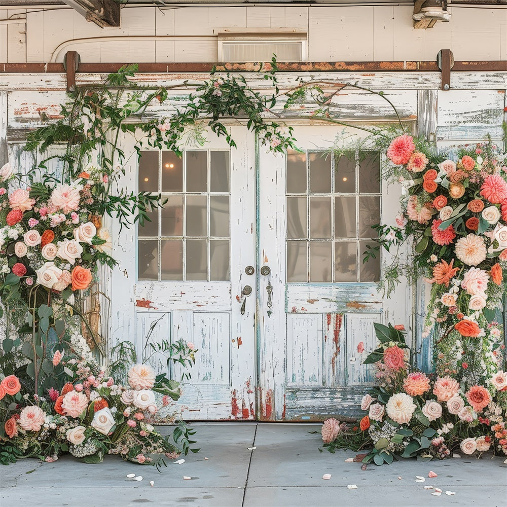 Backdrops Spring Vintage White Door Romantic Floral Backdrop UK BRP12-488