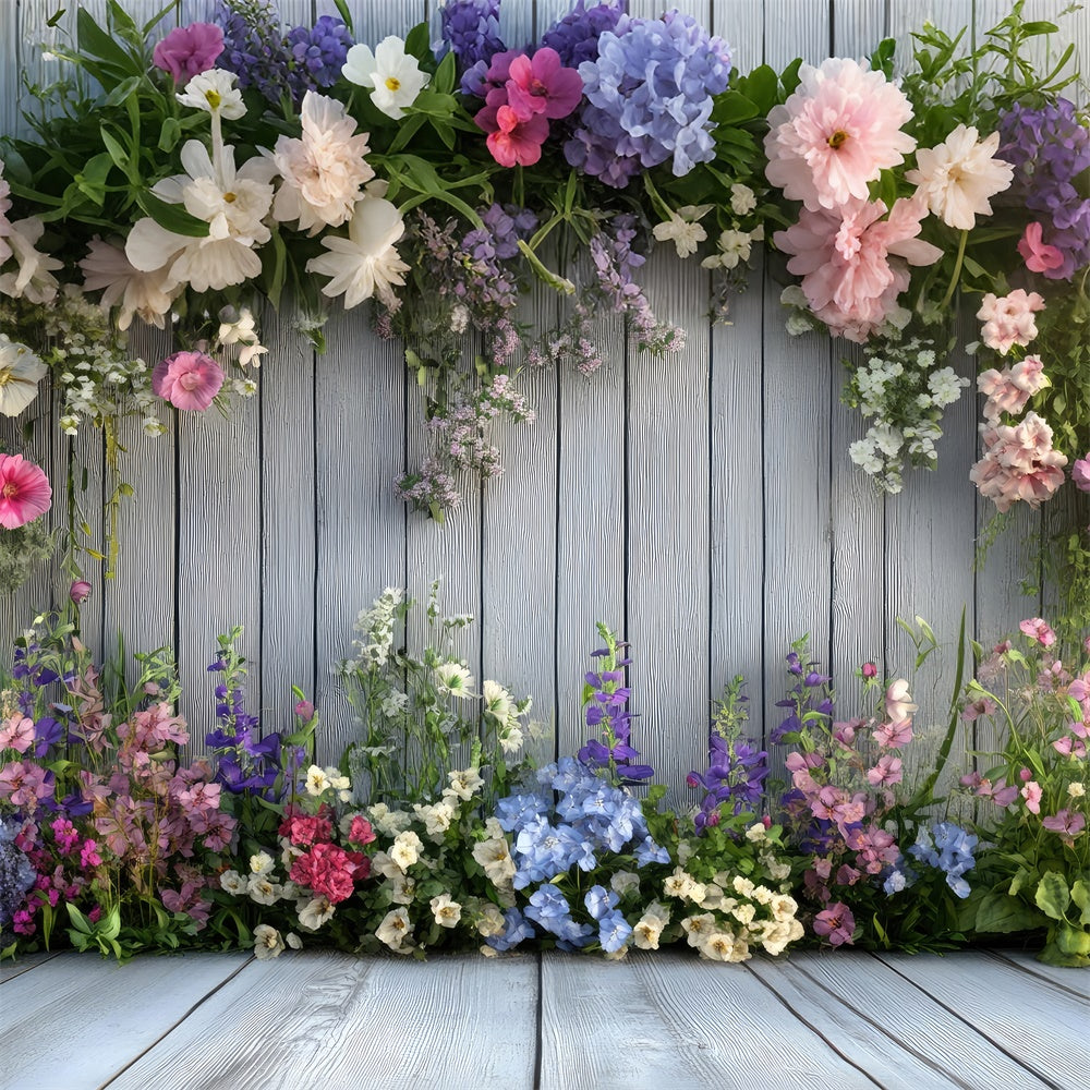 Spring Backdrop Photography Blue Wooden Wall Blooms Backdrop UK BRP12-497