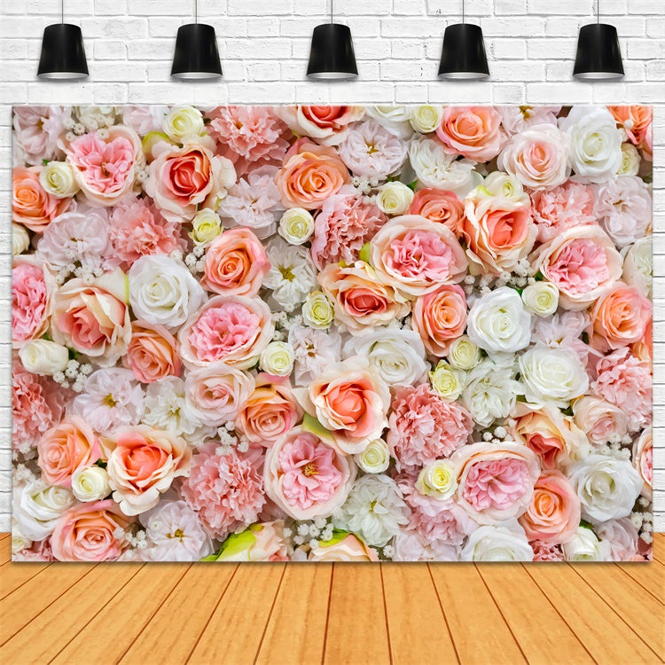 Spring Backdrop Ideas Peach White Floral Wall Backdrop UK BRP12-503