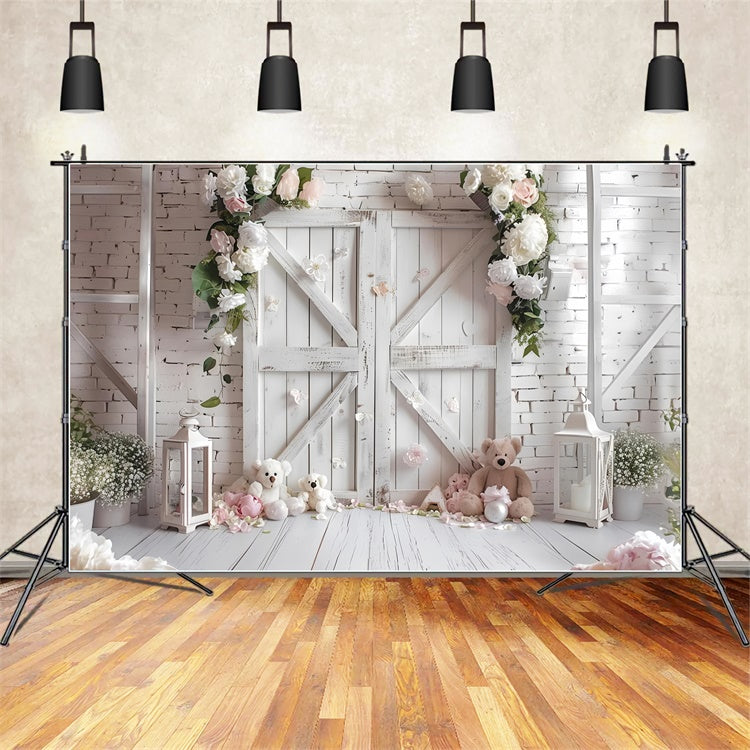 Photography Spring Backdrops Barn Door Floral Teddy Backdrop UK BRP12-505