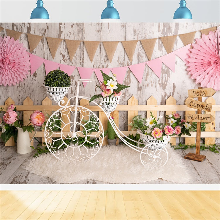 Spring Picture Backdrops Floral Bicycle Fence Party Backdrop UK BRP12-506