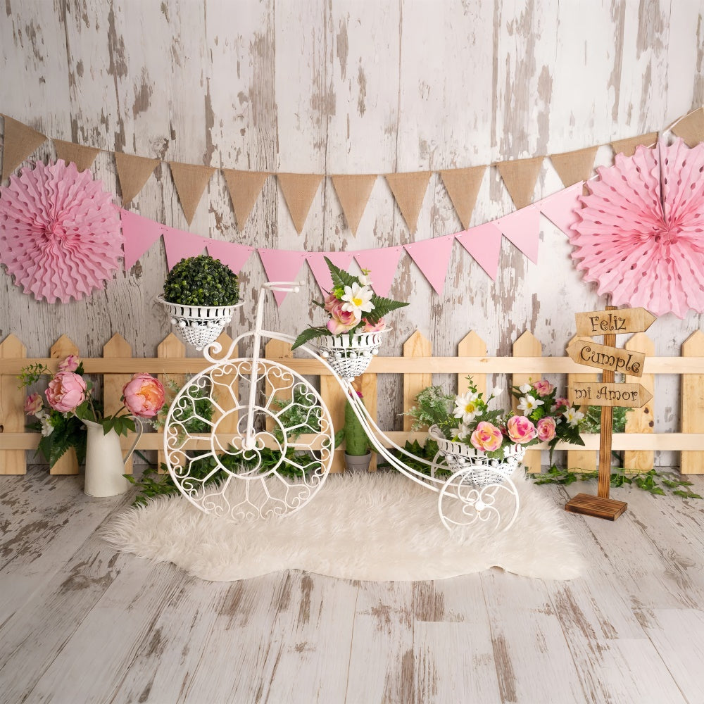 Spring Picture Backdrops Floral Bicycle Fence Party Backdrop UK BRP12-506